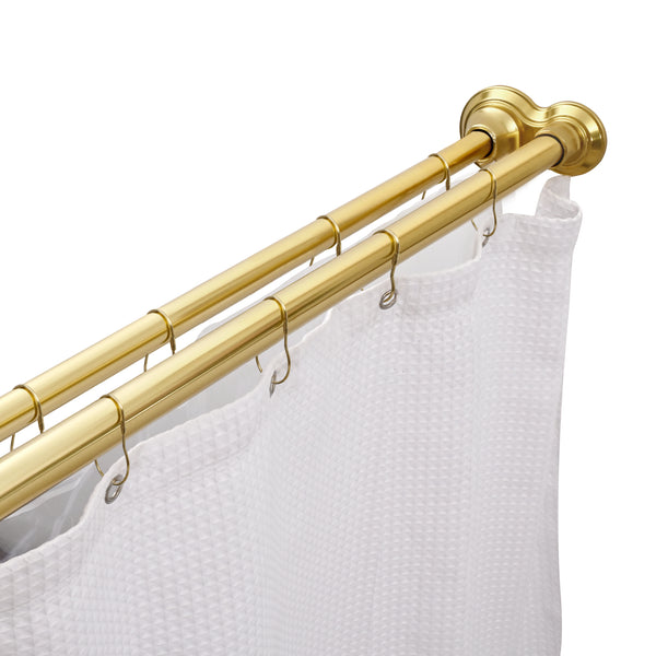 Loft97 DS9XX Adjustable 72-Inch Double Shower Curtain Rods - Rust-Proof Aluminum with  Rubber End Cap, Easy Installation - Extendable, Ideal for Bathroom, Retractable, Wall-to-Wall - No Drilling, Includes shower rings and shower liner