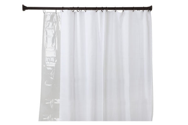 Loft97 DS9XX Adjustable 72-Inch Double Shower Curtain Tension Rods - Rust-Proof Aluminum with  Rubber End Cap, Easy Installation - Extendable, Ideal for Bathroom, Retractable, Wall-to-Wall - No Drilling, Includes shower rings and shower liner