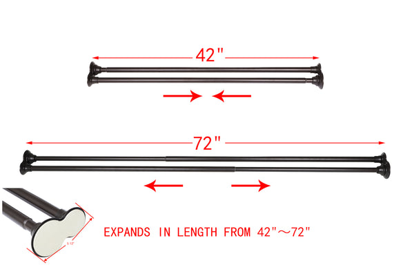 Loft97 DS9XX Adjustable 72-Inch Double Shower Curtain Tension Rods - Rust-Proof Aluminum with  Rubber End Cap, Easy Installation - Extendable, Ideal for Bathroom, Retractable, Wall-to-Wall - No Drilling, Includes shower rings and shower liner