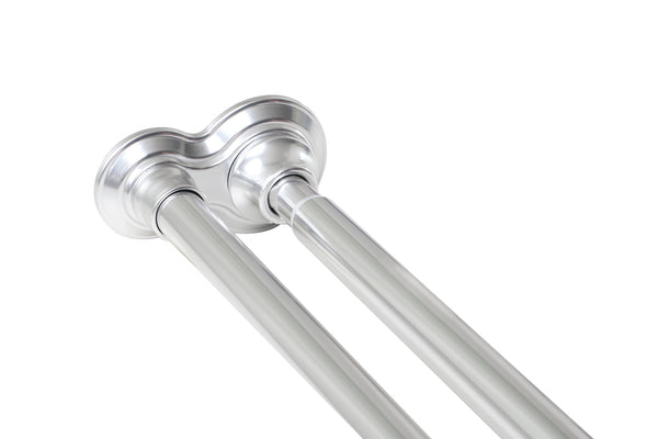 Loft97 DS9XX Adjustable 72-Inch Double Shower Curtain Tension Rods - Rust-Proof Aluminum with  Rubber End Cap, Easy Installation - Extendable, Ideal for Bathroom, Retractable, Wall-to-Wall - No Drilling, Includes shower rings and shower liner