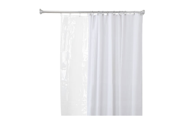 Loft97 DS9XX Adjustable 72-Inch Double Shower Curtain Tension Rods - Rust-Proof Aluminum with  Rubber End Cap, Easy Installation - Extendable, Ideal for Bathroom, Retractable, Wall-to-Wall - No Drilling, Includes shower rings and shower liner