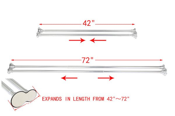 Loft97 DS9XX Adjustable 72-Inch Double Shower Curtain Tension Rods - Rust-Proof Aluminum with  Rubber End Cap, Easy Installation - Extendable, Ideal for Bathroom, Retractable, Wall-to-Wall - No Drilling, Includes shower rings and shower liner