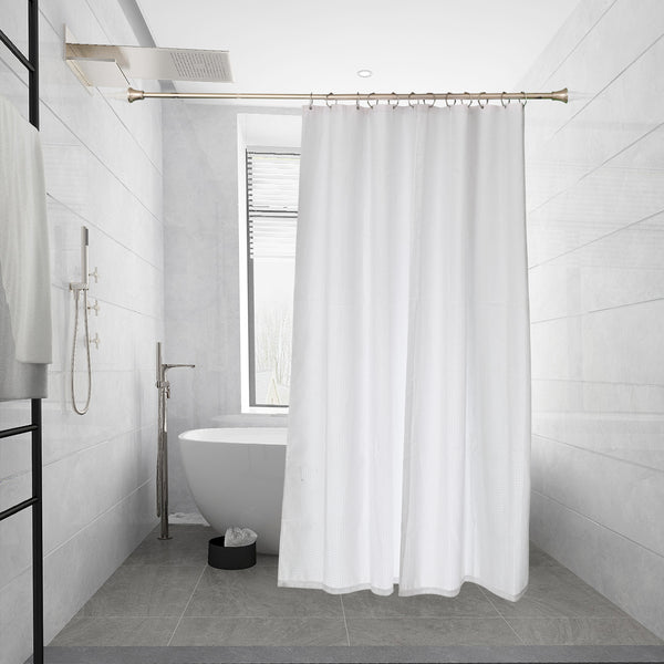 Loft97 FH72XX Adjustable 72-Inch Shower Curtain Tension Rod - Rust-Proof Aluminum with Rubber End Cap, No Drill Installation - Extendable, Ideal for Bathroom, Retractable, Wall-to-Wall - Easy to Hang, Included PEVA Shower liner and shower hooks