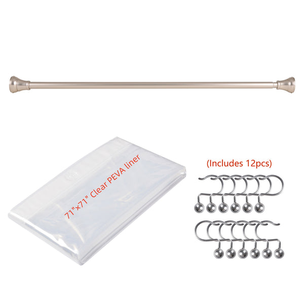 Loft97 FH72XX Adjustable 72-Inch Shower Curtain Tension Rod - Rust-Proof Aluminum with Rubber End Cap, No Drill Installation - Extendable, Ideal for Bathroom, Retractable, Wall-to-Wall - Easy to Hang, Included PEVA Shower liner and shower hooks