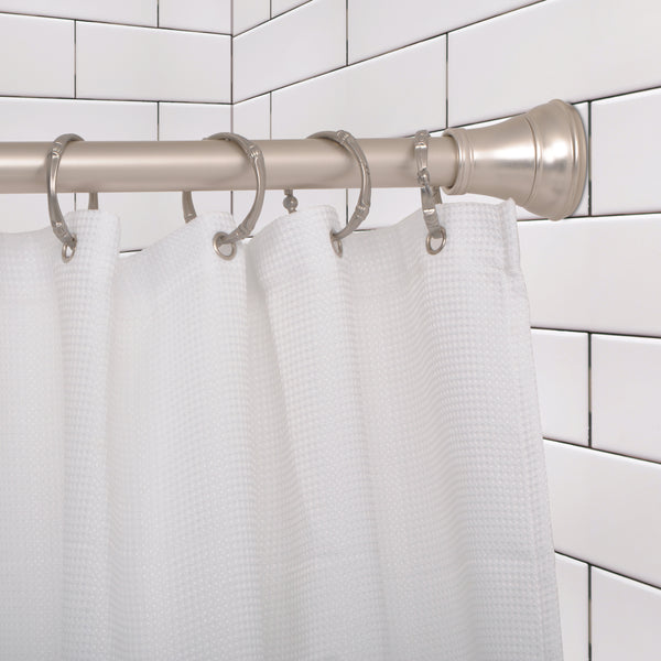 Loft97 FH72XX Adjustable 72-Inch Shower Curtain Tension Rod - Rust-Proof Aluminum with Rubber End Cap, No Drill Installation - Extendable, Ideal for Bathroom, Retractable, Wall-to-Wall - Easy to Hang, Included PEVA Shower liner and shower hooks