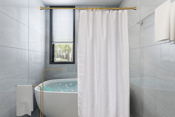 Loft97 FH72XX Adjustable 72-Inch Shower Curtain Tension Rod - Rust-Proof Aluminum with Rubber End Cap, No Drill Installation - Extendable, Ideal for Bathroom, Retractable, Wall-to-Wall - Easy to Hang, Included PEVA Shower liner and shower hooks