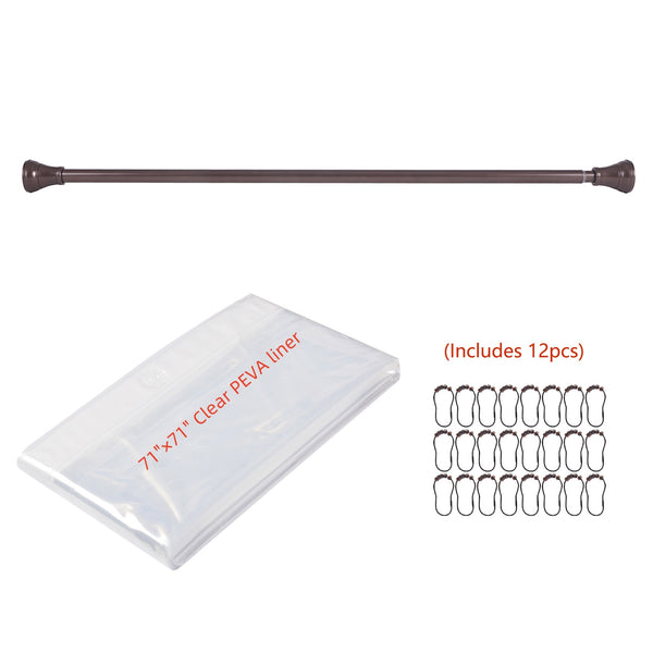 Loft97 FH72XX Adjustable 72-Inch Shower Curtain Tension Rod - Rust-Proof Aluminum with Rubber End Cap, No Drill Installation - Extendable, Ideal for Bathroom, Retractable, Wall-to-Wall - Easy to Hang, Included PEVA Shower liner and shower hooks