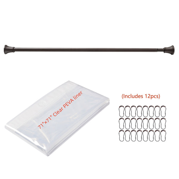 Loft97 FH72XX Adjustable 72-Inch Shower Curtain Tension Rod - Rust-Proof Aluminum with Rubber End Cap, No Drill Installation - Extendable, Ideal for Bathroom, Retractable, Wall-to-Wall - Easy to Hang, Included PEVA Shower liner and shower hooks