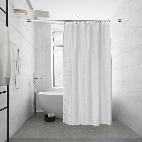 Loft97 FH72XX Adjustable 72-Inch Shower Curtain Tension Rod - Rust-Proof Aluminum with Rubber End Cap, No Drill Installation - Extendable, Ideal for Bathroom, Retractable, Wall-to-Wall - Easy to Hang, Included PEVA Shower liner and shower hooks