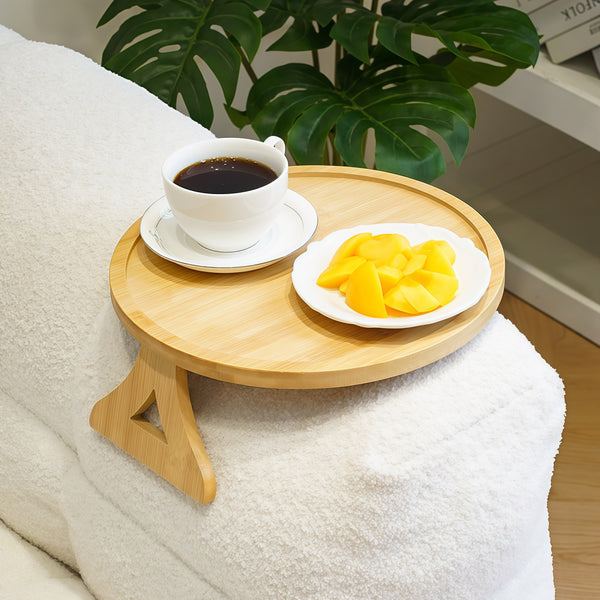 Loft97 FT01NT 11" Bamboo Couch Arm Tray Table, Foldable Sofa Side Tray for Drinks, Snacks, Phone & Remote, Non-Slip Space-Saving Home Essential