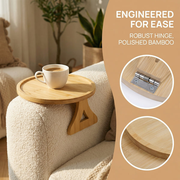 Loft97 FT01NT 11" Bamboo Couch Arm Tray Table, Foldable Sofa Side Tray for Drinks, Snacks, Phone & Remote, Non-Slip Space-Saving Home Essential