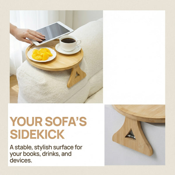 Loft97 FT01NT 11" Bamboo Couch Arm Tray Table, Foldable Sofa Side Tray for Drinks, Snacks, Phone & Remote, Non-Slip Space-Saving Home Essential