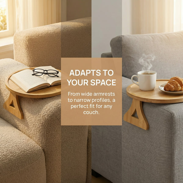 Loft97 FT01NT 11" Bamboo Couch Arm Tray Table, Foldable Sofa Side Tray for Drinks, Snacks, Phone & Remote, Non-Slip Space-Saving Home Essential