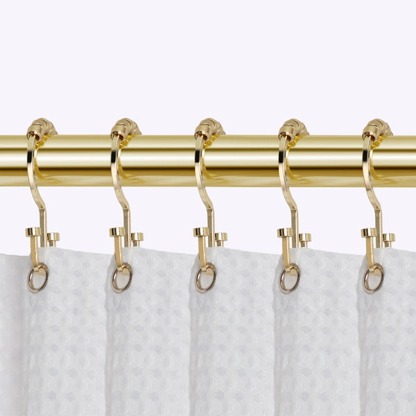 Loft97 HK1XX Shower Hooks - Double Shower Curtain Rings for Bathroom - Rust Resistant Shower Curtain Hooks for Shower Curtain or Liner - Flat Double Shower Curtain Hooks - Set of 12