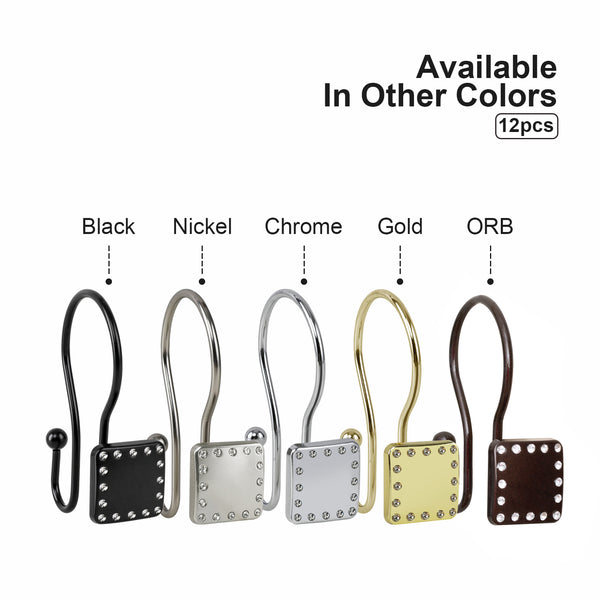 Loft97 HK20XX Shower Hooks - Double Shower Curtain Rings for Bathroom - Rust Resistant Shower Curtain Hooks for Shower Curtain or Liner - Shower Curtain Rings with Crystal Design - Set of 12
