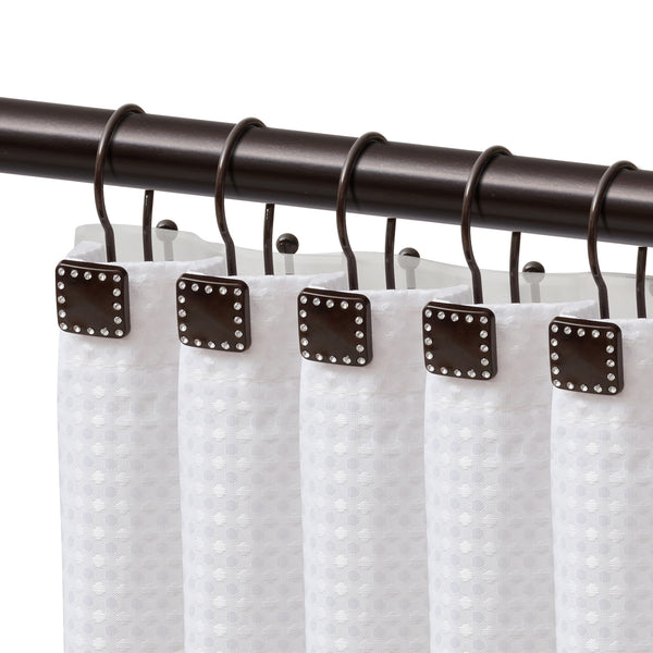 Loft97 HK20XX Shower Hooks - Double Shower Curtain Rings for Bathroom - Rust Resistant Shower Curtain Hooks for Shower Curtain or Liner - Shower Curtain Rings with Crystal Design - Set of 12