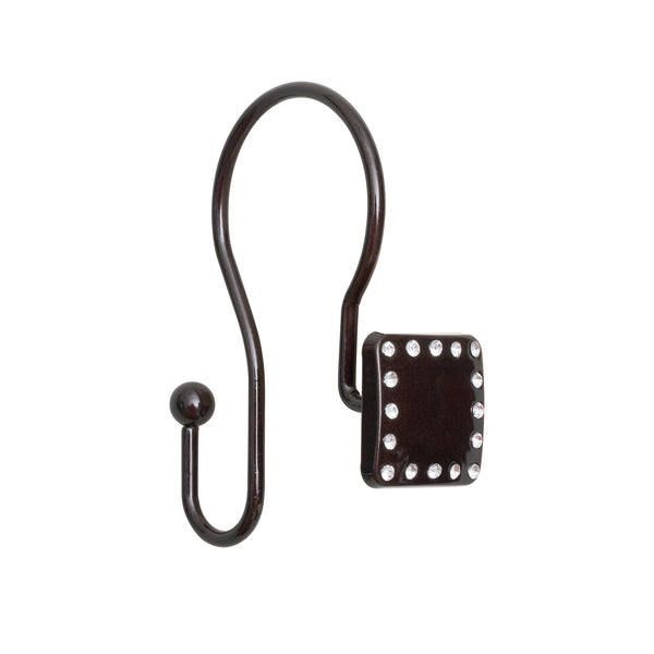 Loft97 HK20XX Shower Hooks - Double Shower Curtain Rings for Bathroom - Rust Resistant Shower Curtain Hooks for Shower Curtain or Liner - Shower Curtain Rings with Crystal Design - Set of 12