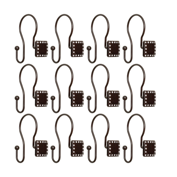 Loft97 HK20XX Shower Hooks - Double Shower Curtain Rings for Bathroom - Rust Resistant Shower Curtain Hooks for Shower Curtain or Liner - Shower Curtain Rings with Crystal Design - Set of 12
