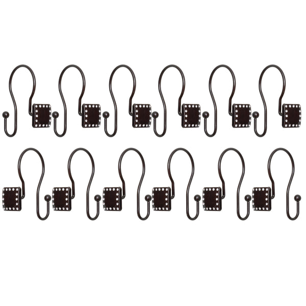 Loft97 HK20XX Shower Hooks - Double Shower Curtain Rings for Bathroom - Rust Resistant Shower Curtain Hooks for Shower Curtain or Liner - Shower Curtain Rings with Crystal Design - Set of 12