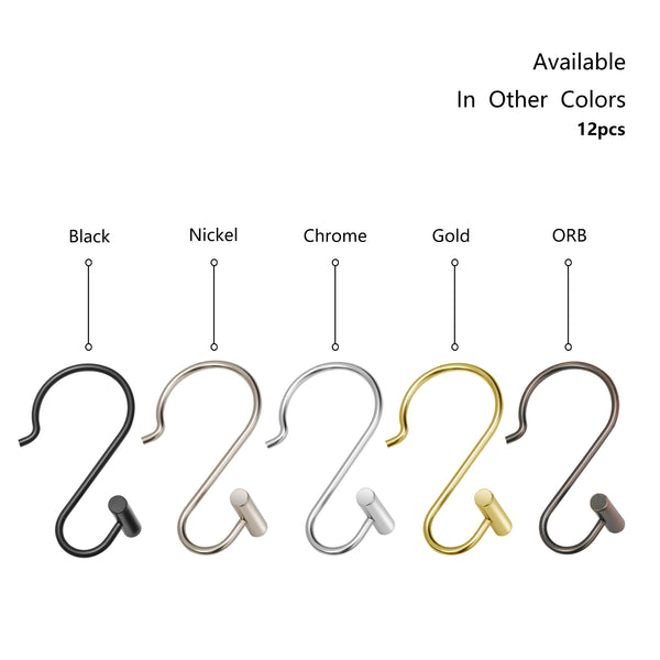 Loft97 HK25XX Shower Rings Hooks, Shower Curtain Rings Hooks for Bathroom, Rust Resistant Shower Curtain Hooks Rings, Set of 12, Chrome/Oil Rubbed Bronze/Brushed Nickel/Matte Black/Gold