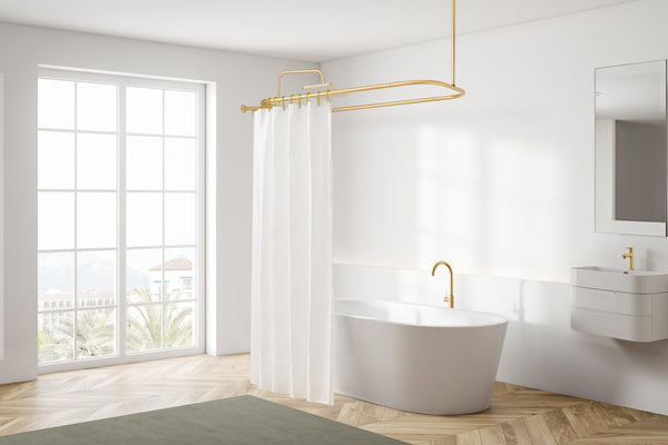 Loft97 HP1XX & HP2XX Rustproof Wall Mounted Aluminum Hoop Shower Rod With Ceiling Support for Clawfoot Tub, 54 Inch Extra Large Size by 26 Inch