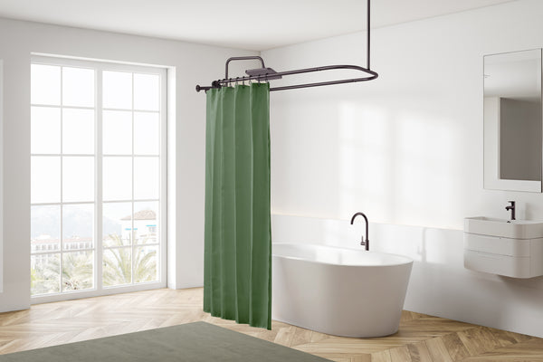 Loft97 HP1XX & HP2XX Rustproof Wall Mounted Aluminum Hoop Shower Rod With Ceiling Support for Clawfoot Tub, 54 Inch Extra Large Size by 26 Inch
