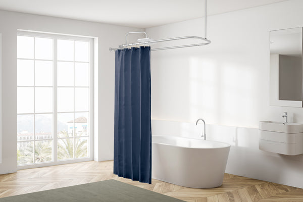 Loft97 HP1XX & HP2XX Rustproof Wall Mounted Aluminum Hoop Shower Rod With Ceiling Support for Clawfoot Tub, 54 Inch Extra Large Size by 26 Inch