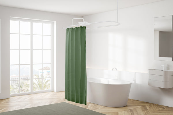 Loft97 HP1XX & HP2XX Rustproof Wall Mounted Aluminum Hoop Shower Rod With Ceiling Support for Clawfoot Tub, 54 Inch Extra Large Size by 26 Inch