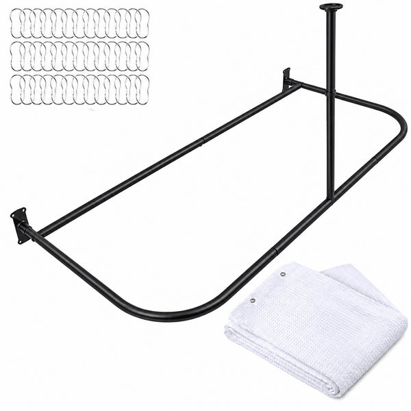 Shower Suites DR9XX By Loft97 D-Shaped Shower Curtain Rod for Freestanding Tubs - Complete Shower Solution with Extra-Long Fabric Shower Curtain & 36 Hooks, Rustproof Aluminum, 60" x 25"