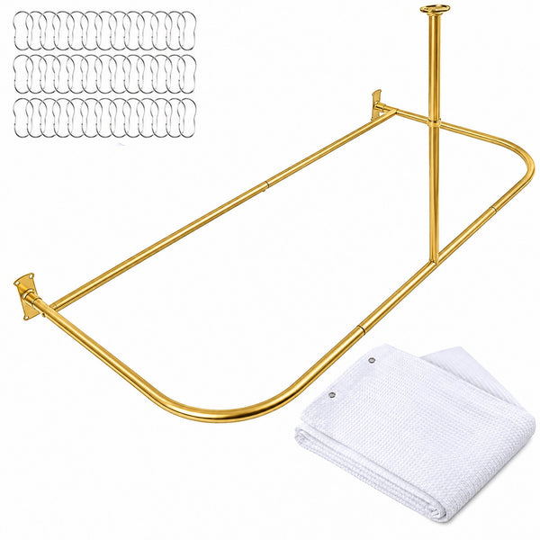 Shower Suites DR9XX By Loft97 D-Shaped Shower Curtain Rod for Freestanding Tubs - Complete Shower Solution with Extra-Long Fabric Shower Curtain & 36 Hooks, Rustproof Aluminum, 60" x 25"