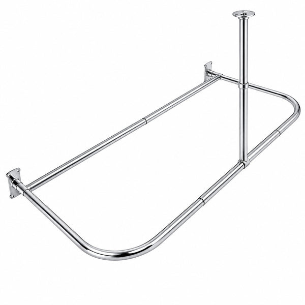 Loft97 DR1XX Signature Aluminum Series Freestanding Tub Shower Curtain Rod - D-Shaped Rustproof Aluminum with Ceiling Support, 60x25 Inch