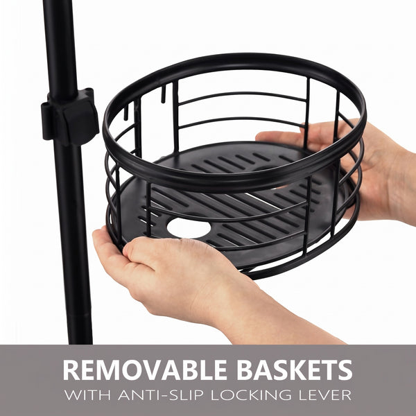 Loft97 PC4XX Tension Pole Shower Caddy Corner Organizer, Adjustable Standing Shower Caddy with 3 Removable Baskets and Hooks, Rust Resistant Bathroom Tension Rod Organizer, 60.5 to 108 Inch