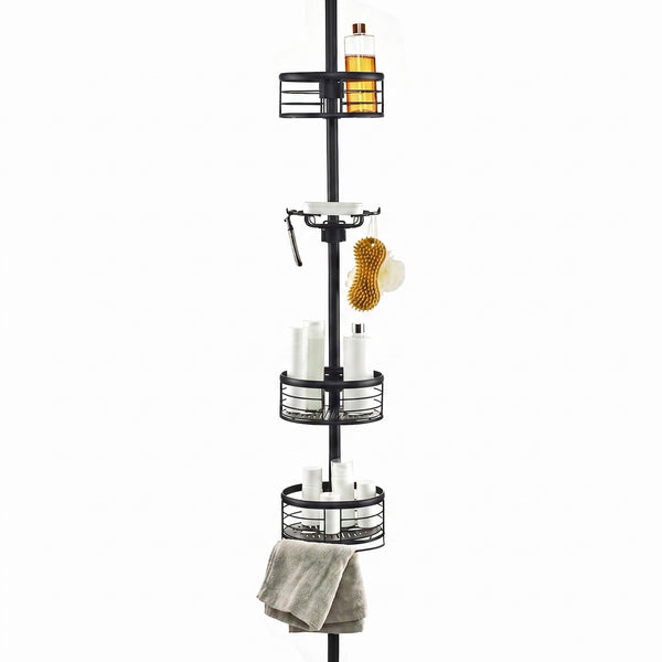 Loft97 PC4XX Tension Pole Shower Caddy Corner Organizer, Adjustable Standing Shower Caddy with 3 Removable Baskets and Hooks, Rust Resistant Bathroom Tension Rod Organizer, 60.5 to 108 Inch