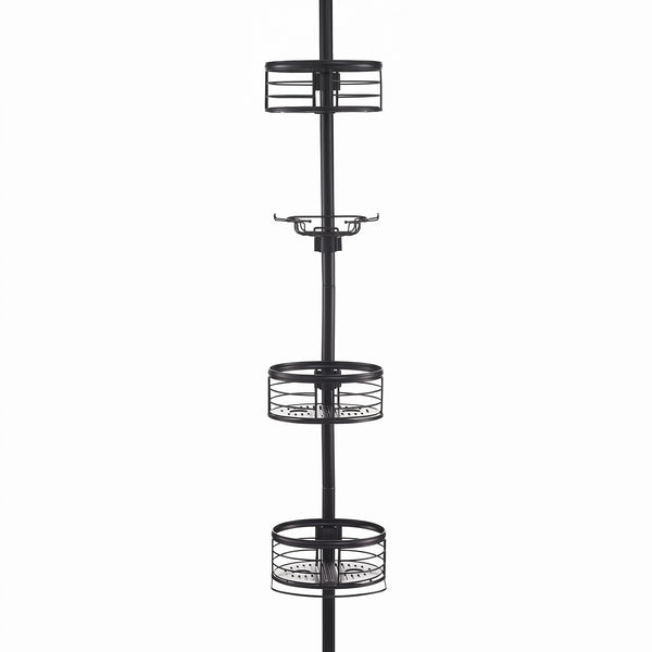 Loft97 PC4XX Tension Pole Shower Caddy Corner Organizer, Adjustable Standing Shower Caddy with 3 Removable Baskets and Hooks, Rust Resistant Bathroom Tension Rod Organizer, 60.5 to 108 Inch