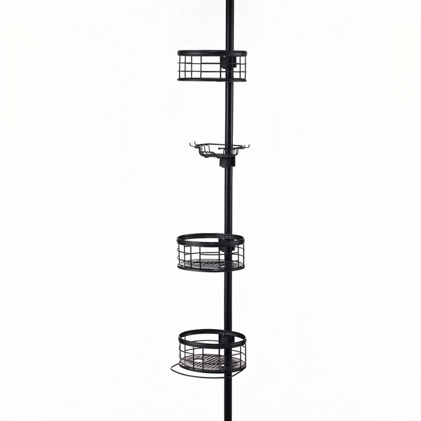 Loft97 PC4XX Tension Pole Shower Caddy Corner Organizer, Adjustable Standing Shower Caddy with 3 Removable Baskets and Hooks, Rust Resistant Bathroom Tension Rod Organizer, 60.5 to 108 Inch
