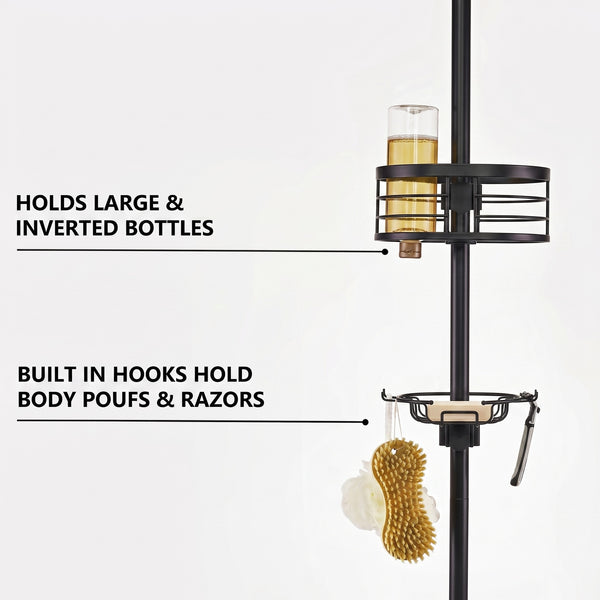 Loft97 PC4XX Tension Pole Shower Caddy Corner Organizer, Adjustable Standing Shower Caddy with 3 Removable Baskets and Hooks, Rust Resistant Bathroom Tension Rod Organizer, 60.5 to 108 Inch