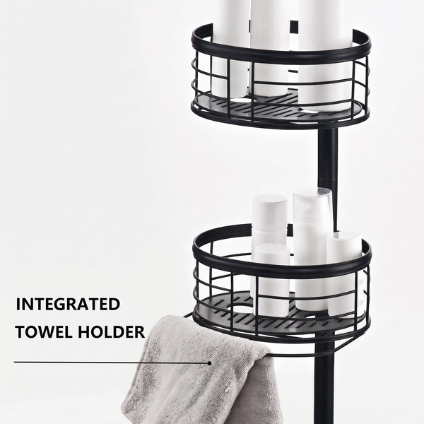 Loft97 PC4XX Tension Pole Shower Caddy Corner Organizer, Adjustable Standing Shower Caddy with 3 Removable Baskets and Hooks, Rust Resistant Bathroom Tension Rod Organizer, 60.5 to 108 Inch