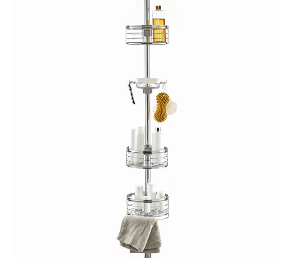 Loft97 PC4XX Tension Pole Shower Caddy Corner Organizer, Adjustable Standing Shower Caddy with 3 Removable Baskets and Hooks, Rust Resistant Bathroom Tension Rod Organizer, 60.5 to 108 Inch