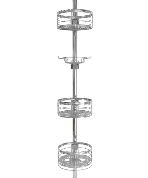 Loft97 PC4XX Tension Pole Shower Caddy Corner Organizer, Adjustable Standing Shower Caddy with 3 Removable Baskets and Hooks, Rust Resistant Bathroom Tension Rod Organizer, 60.5 to 108 Inch