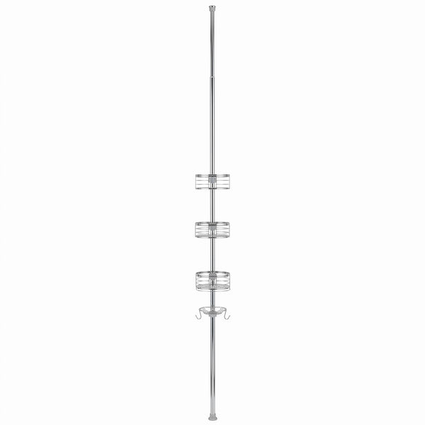 Loft97 PC4XX Tension Pole Shower Caddy Corner Organizer, Adjustable Standing Shower Caddy with 3 Removable Baskets and Hooks, Rust Resistant Bathroom Tension Rod Organizer, 60.5 to 108 Inch