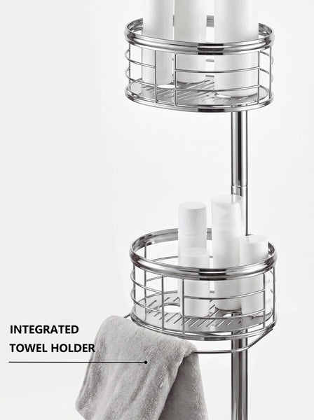 Loft97 PC4XX Tension Pole Shower Caddy Corner Organizer, Adjustable Standing Shower Caddy with 3 Removable Baskets and Hooks, Rust Resistant Bathroom Tension Rod Organizer, 60.5 to 108 Inch