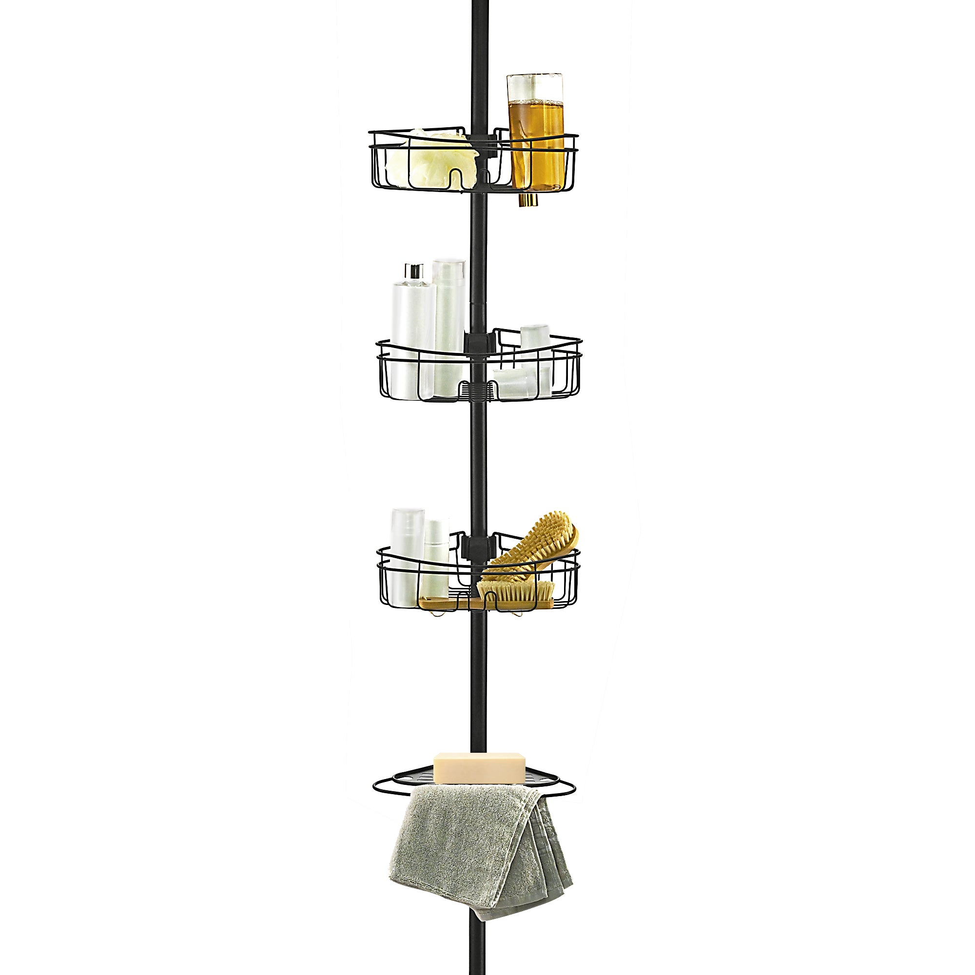 Loft97 PC5XX 4 Tier Steel Tension Pole Shower Caddy with 3 Baskets & Soap Tray Shelf