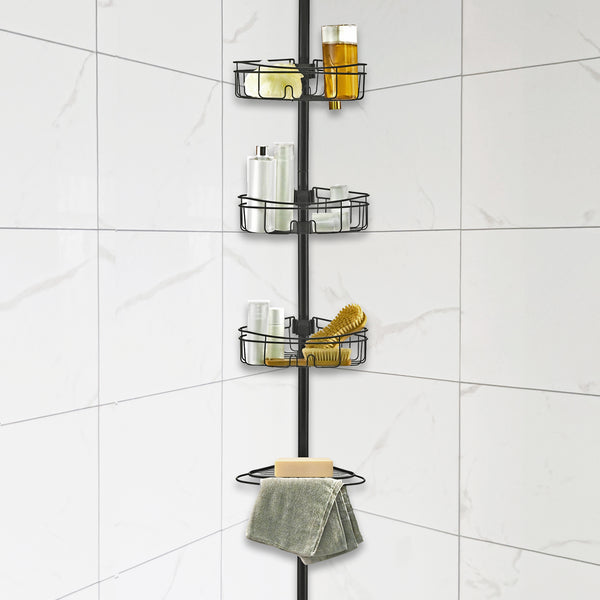 Loft97 PC5XX 4 Tier Steel Tension Pole Shower Caddy with 3 Baskets & Soap Tray Shelf