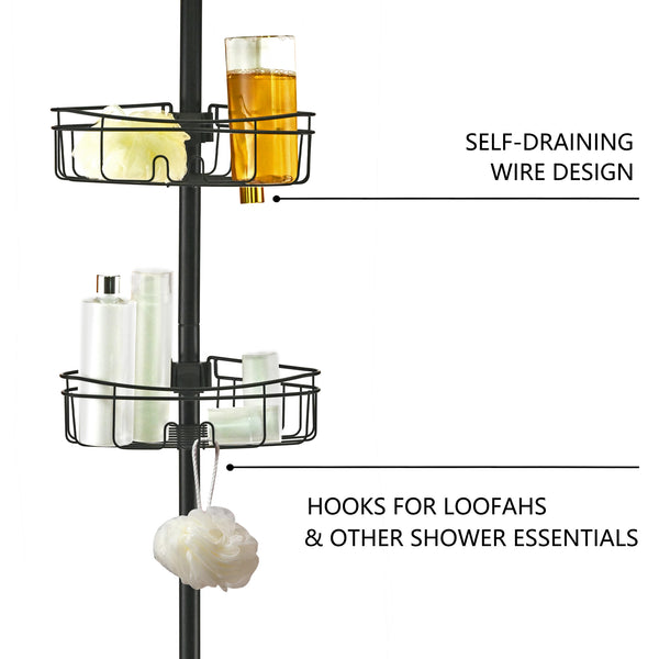 Loft97 PC5XX 4 Tier Steel Tension Pole Shower Caddy with 3 Baskets & Soap Tray Shelf