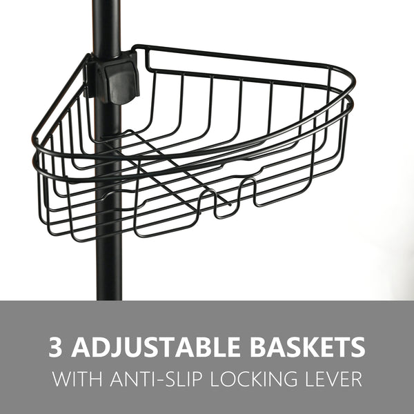 Loft97 PC5XX 4 Tier Steel Tension Pole Shower Caddy with 3 Baskets & Soap Tray Shelf