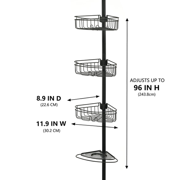 Loft97 PC5XX 4 Tier Steel Tension Pole Shower Caddy with 3 Baskets & Soap Tray Shelf