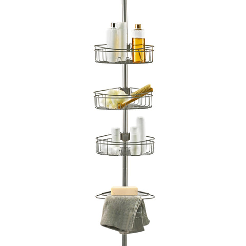 Loft97 PC5XX 4 Tier Steel Tension Pole Shower Caddy with 3 Baskets & Soap Tray Shelf