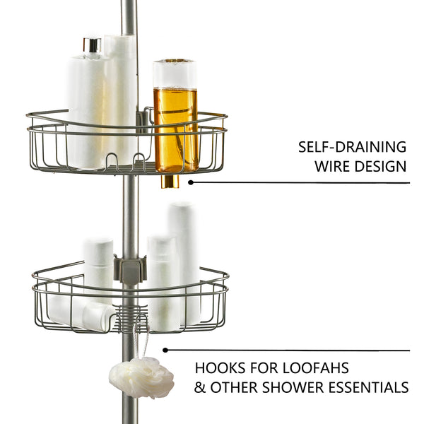 Loft97 PC5XX 4 Tier Steel Tension Pole Shower Caddy with 3 Baskets & Soap Tray Shelf