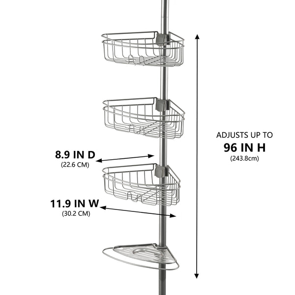 Loft97 PC5XX 4 Tier Steel Tension Pole Shower Caddy with 3 Baskets & Soap Tray Shelf