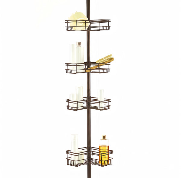 Loft97 PC6XX Tension Pole Shower Caddy Corner Organizer, Adjustable Standing Shower Caddy with 4 Removable Baskets, Rust Resistant Bathroom Tension Rod Organizer, 60 to 97 Inch